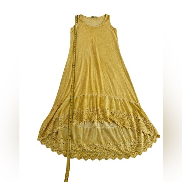 7 Agosto 100% Cotton Yellow Eyelet Hem Sleeveless High Low Maxi Dress size M - Picture 15 of 17